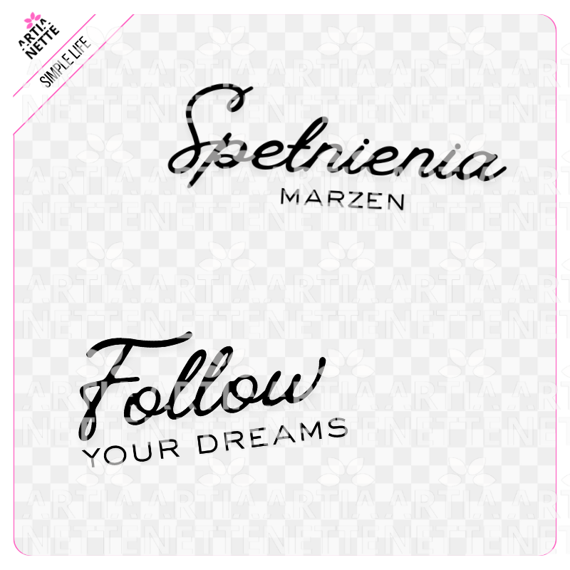 Arkusz z elementami do wycięcia i grafiki PNG do scrapbookingu oraz rękodzieła. Zestaw kreatywny idealny na warsztaty, przedstawiający motywy urodzin, tortów, prezentów i świętowania napisy spełnienia marzeń, follow your dream