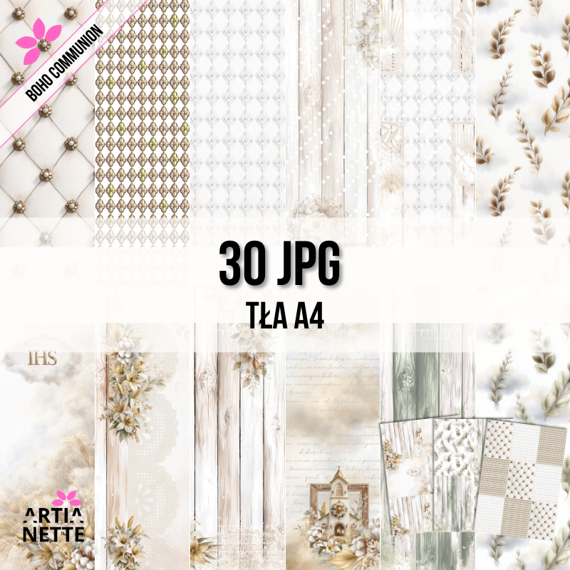 Boho Communion | zestaw teł JPG A4 – 30 wzorów