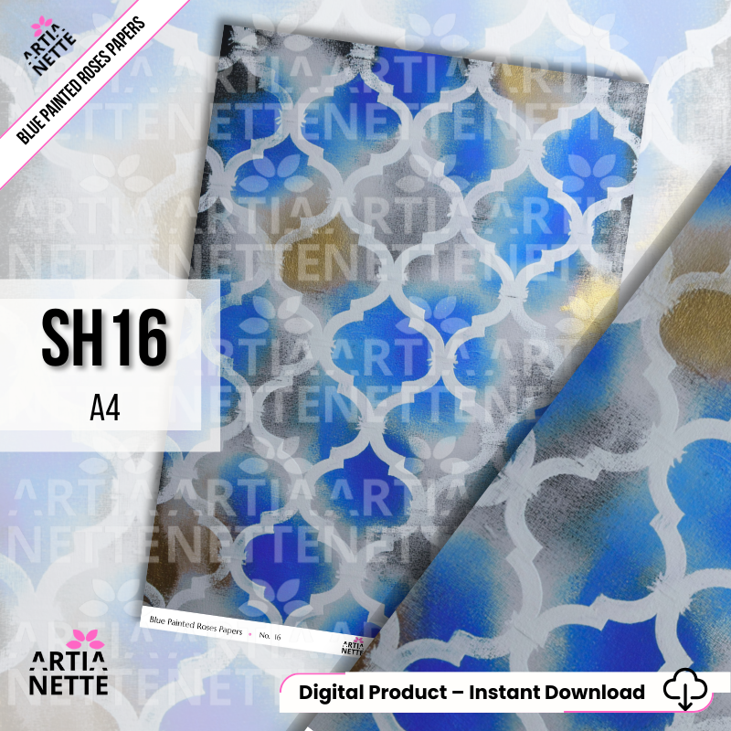 Blue Painted Roses – Artystyczne tła A4 do mixed-mediów i journalingu