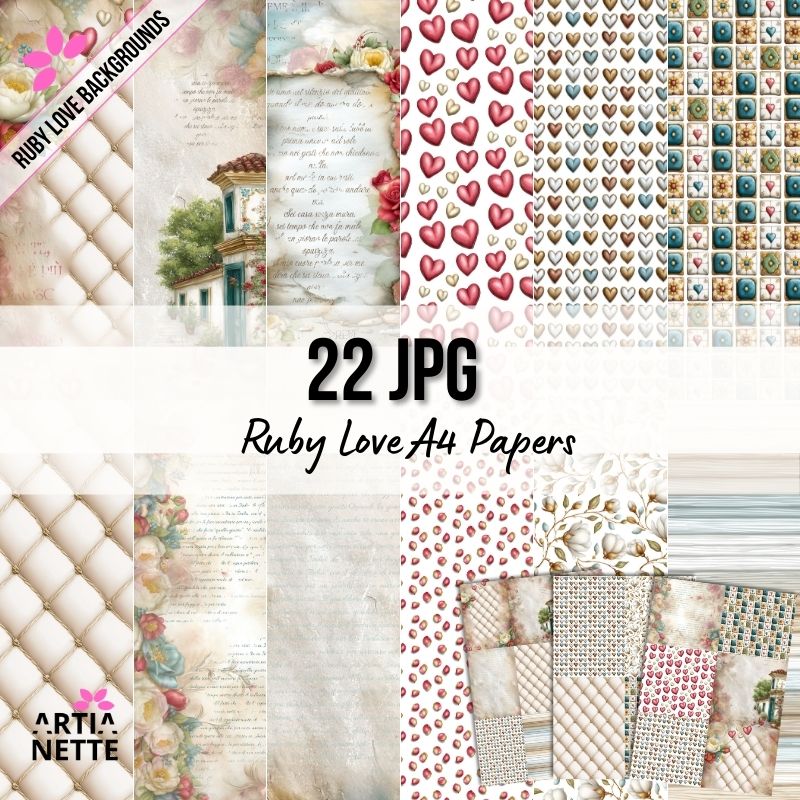 Papiery Scrapbookowe A4 Do Druku Zestaw 22 T a Vintage Ruby Love B papiery-scrapbookowe-a4-do-druku-zestaw-22-t-a-vintage-ruby-love-b
