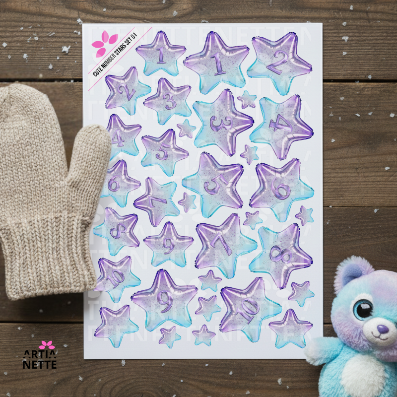 Wydruk A4 Cute Number Stars SET 01 wydruk na papierze matowym, wydruk satynowy, scrapbooking kalka, wydruk scrapbooking