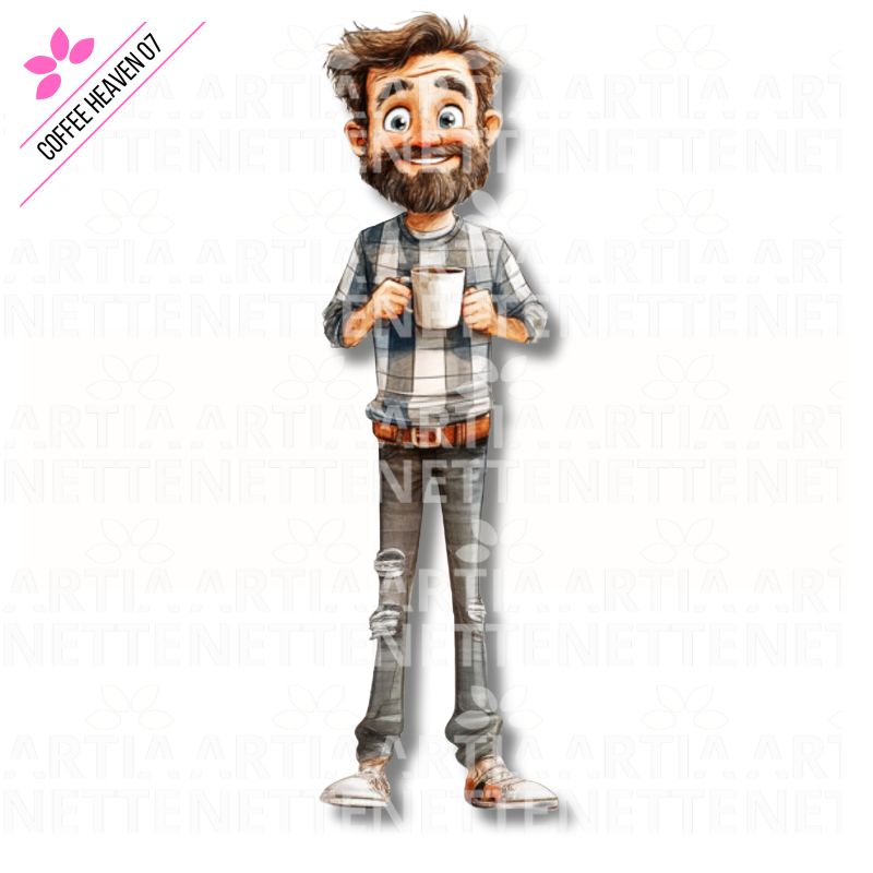 Coffee Heaven 07 – Grafika mężczyzny z kubkiem kawy | Ilustracja do scrapbookingu i cardmakingu