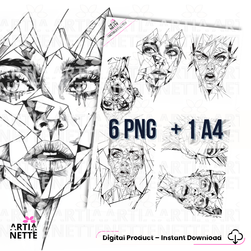 Abstrakcyjne geometryczne portrety kobiet w stylu line art – ilustracje do kolorowania w nowoczesnym stylu.