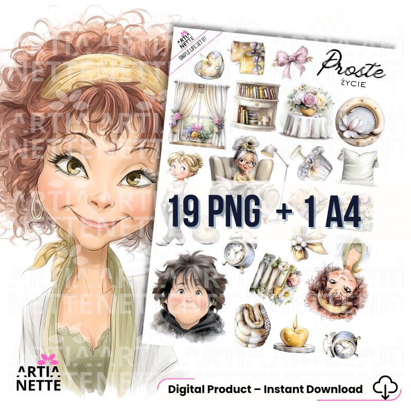 Simple Life, dom, przytulny dom, zestaw, clipart PNG, hygge, ilustracje domowe, scrapbooking, DIY, planer, grafika do druku, licencja komercyjna, PNG, 300 DPI, A4.