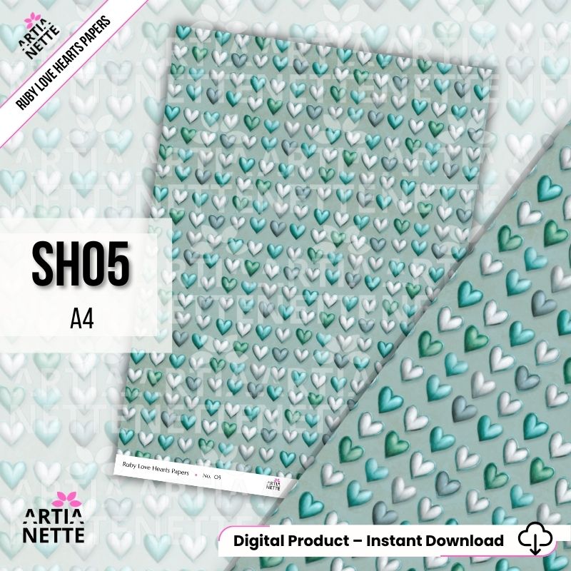 Papiery scrapbookowe A4 z sercami – zestaw 8 teł vintage | Ruby Love Hearts