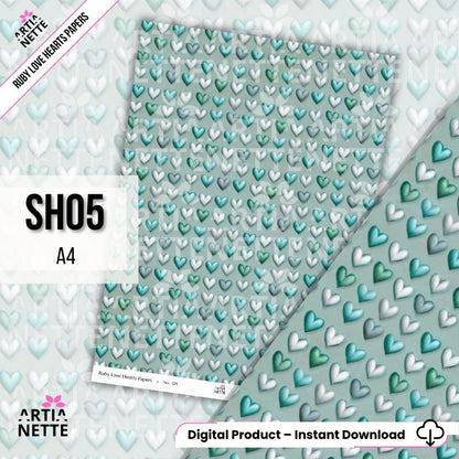 Papiery scrapbookowe A4 z sercami – zestaw 8 teł vintage | Ruby Love Hearts