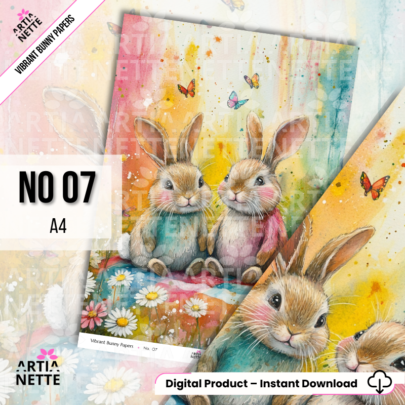 Vibrant Bunny A4 Papers – kolorowe papiery z króliczkami do scrapbookingu | 20 JPG