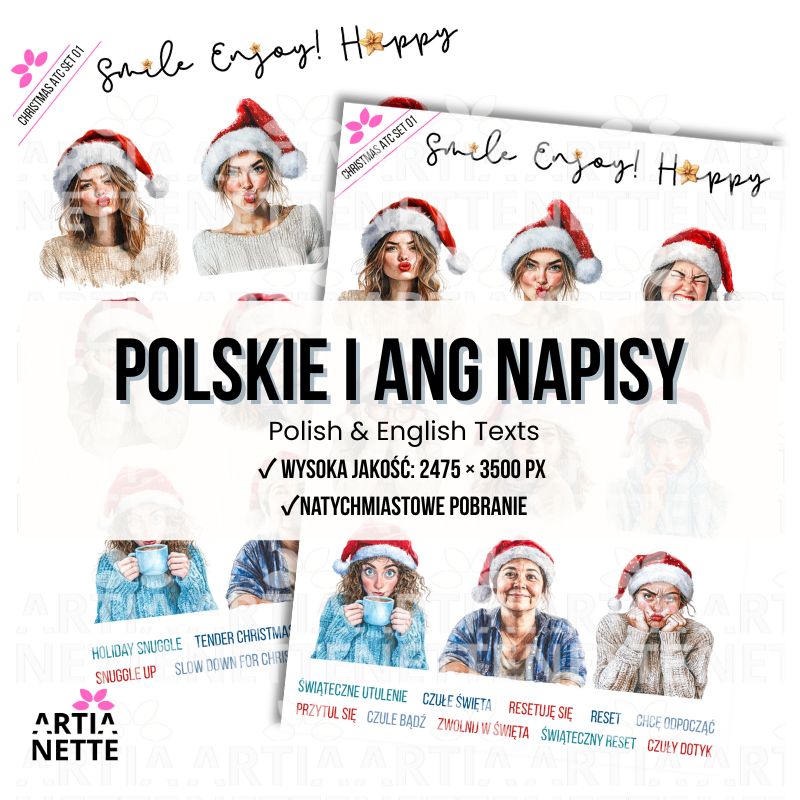 Christmas Women SET 01 Akwarelowe portrety kobiece