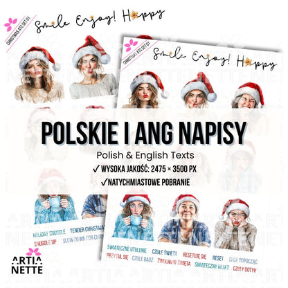 Christmas Women SET 01 Akwarelowe portrety kobiece