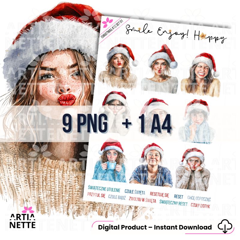 Christmas Women SET 01 Akwarelowe portrety kobiece