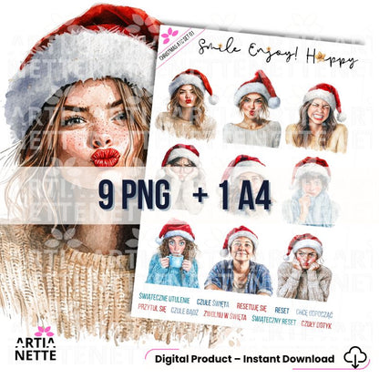 Christmas Women SET 01 Akwarelowe portrety kobiece