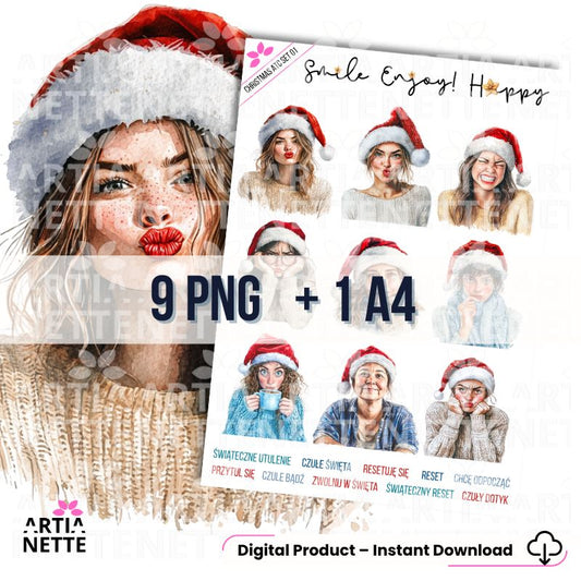 Christmas Women SET 01 Akwarelowe portrety kobiece