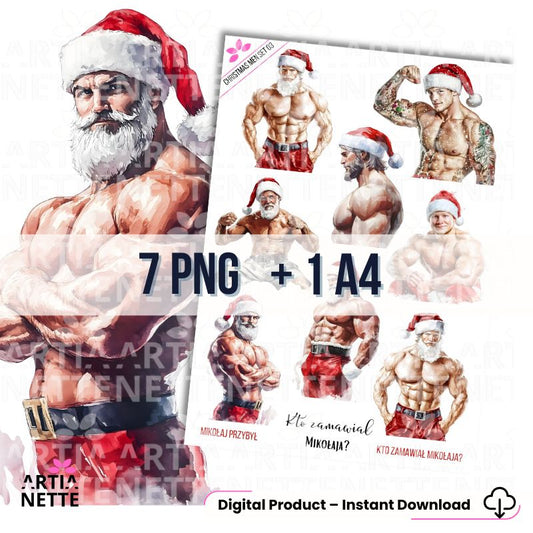 Christmas Men SET 03 - 7 PNG + 1 A4 Kto Zamawiał Mikołaja?