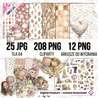Kolekcja Simple Life - Mega Bundle - 208 grafik PNG, 37 arkuszy A4
