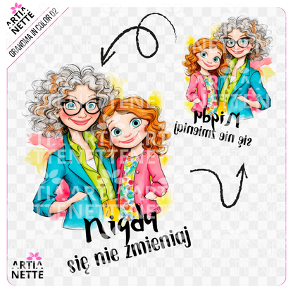Grandma in Color 02 – Ilustracje i napisy dla Babci, set PNG z odbiciem lustrzanym