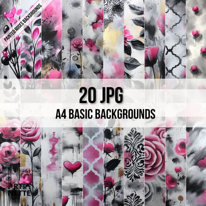 Painted Roses – Artystyczne tła A4 | Digital Paper Pack