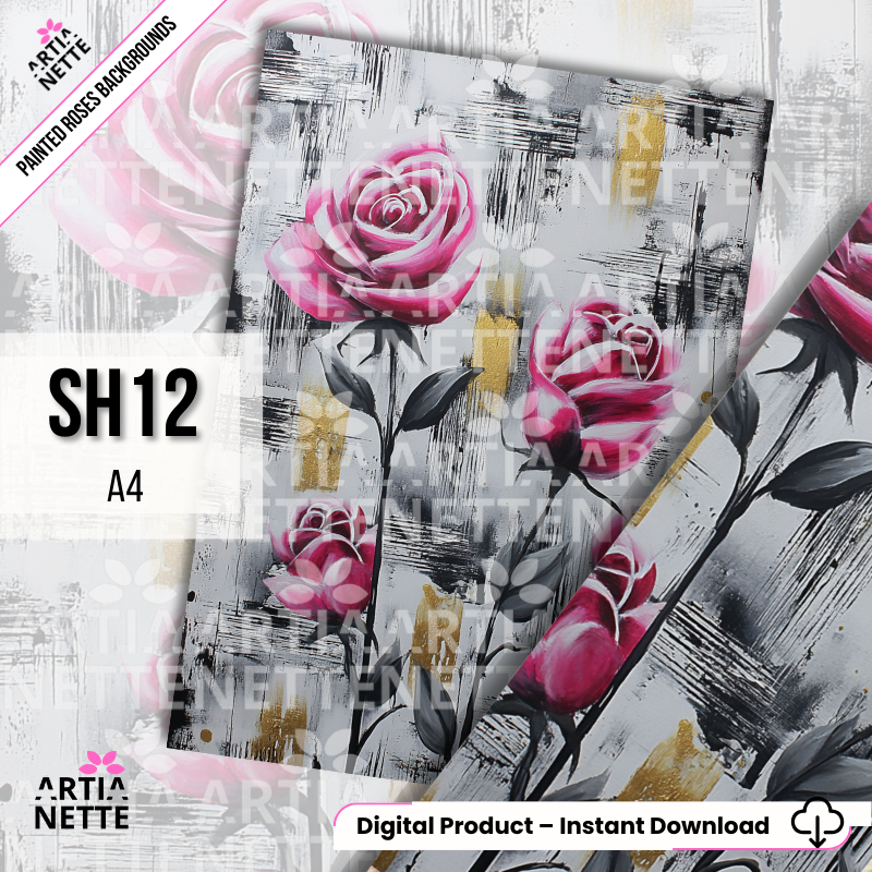 Painted Roses – Artystyczne tła A4 | Digital Paper Pack