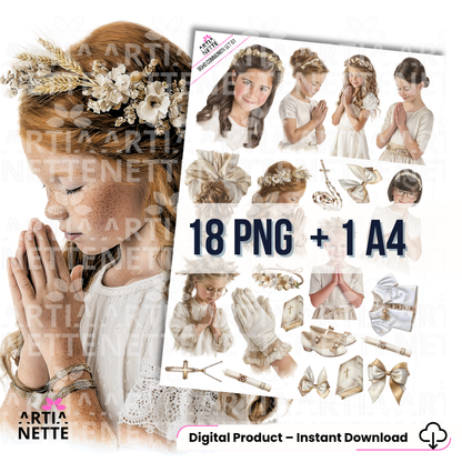 Boho Communion SET 01-02| zestaw grafik PNG – dziewczynki i chłopcy w stylu boho