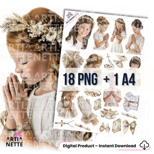 Boho Communion SET 01| zestaw grafik PNG – dziewczynki w stylu boho