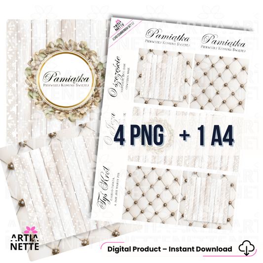 Boho Communion SET 07 | zestaw grafik PNG – okładki do boxów i kartek komunijnych