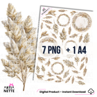 Boho Communion SET 12 | zestaw grafik PNG – kłosy zbóż i wianki