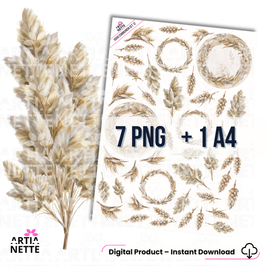 Boho Communion SET 12 | zestaw grafik PNG – kłosy zbóż i wianki