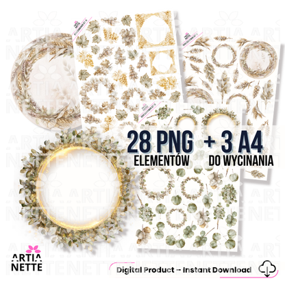 Boho Communion Collection – MEGA ZESTAW | tła A4, cliparty i arkusze do wycinania