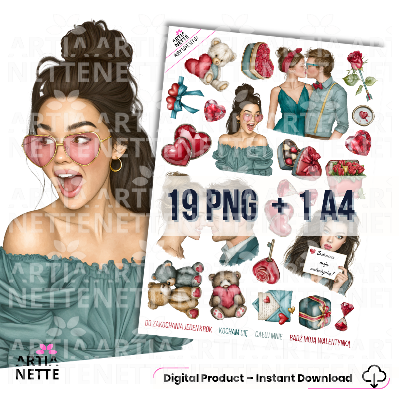 Ruby Love SET 01 – walentynkowy zestaw grafik PNG