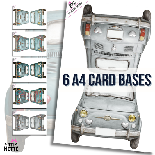 Bazy kartek auto retro – składane karty A4 do druku | 6 wzorów | Car Card Base SET 01