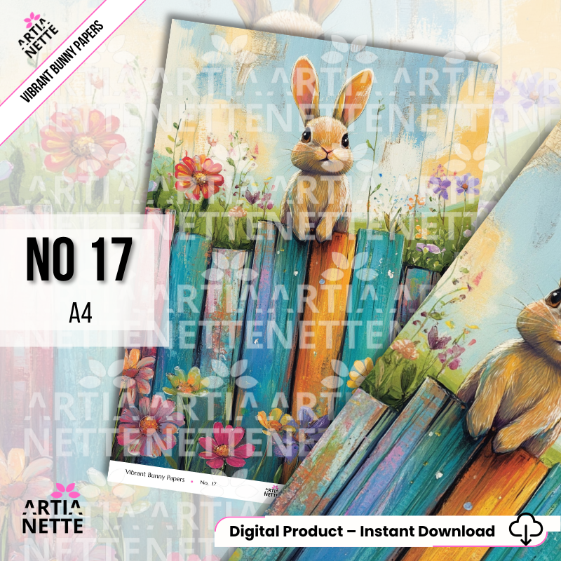Vibrant Bunny A4 Papers – kolorowe papiery z króliczkami do scrapbookingu | 20 JPG