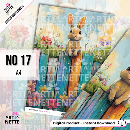 Vibrant Bunny A4 Papers – kolorowe papiery z króliczkami do scrapbookingu | 20 JPG