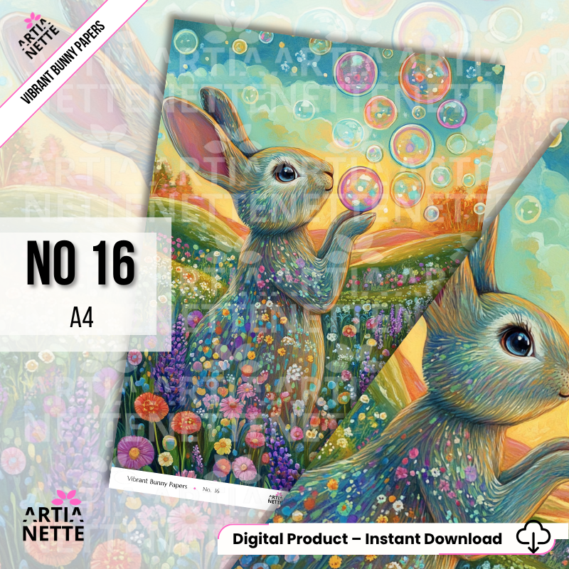 Vibrant Bunny A4 Papers – kolorowe papiery z króliczkami do scrapbookingu | 20 JPG