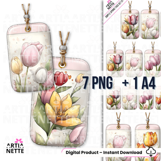 Весняні теги для друку Simple Spring Tags SET 01 | 7 PNG + А4