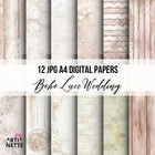 Boho tła A4 – koronka, drewno, romantyczne tekstury | 12 papierów cyfrowych