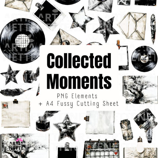 Collected Moments – вінтажний набір для арт-щоденника | 20 PNG + A4 для вирізання