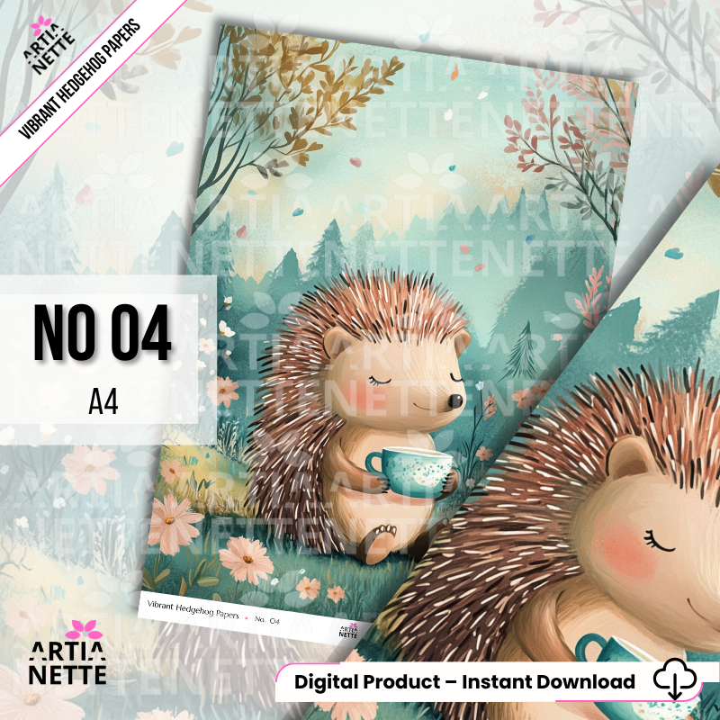 Vibrant Hedgehog Papers A4 – papiery z jeżykami, cute hedgehog digital paper, woodland animals | 20 JPG