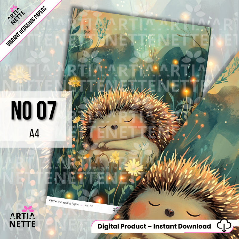 Vibrant Hedgehog Papers A4 – papiery z jeżykami, cute hedgehog digital paper, woodland animals | 20 JPG