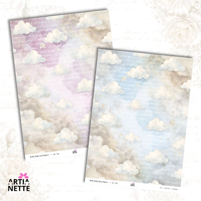 Papiery cyfrowe Boho Baby JPG A4 – pastelowe tła do scrapbookingu | Baby Girl & Boy