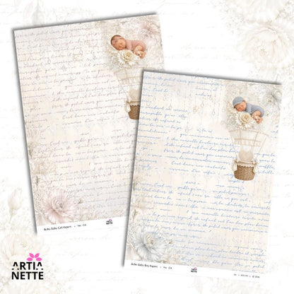 Papiery cyfrowe Boho Baby JPG A4 – pastelowe tła do scrapbookingu | Baby Girl & Boy