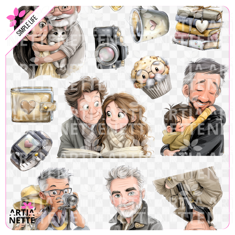 Simple Life - SET 05 - Grafiki PNG i arkusz A4 - Najlepszy Dziadek, rodzina, wnuki