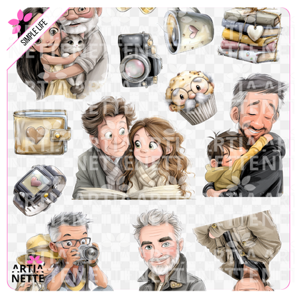 Simple Life - SET 05 - Grafiki PNG i arkusz A4 - Najlepszy Dziadek, rodzina, wnuki