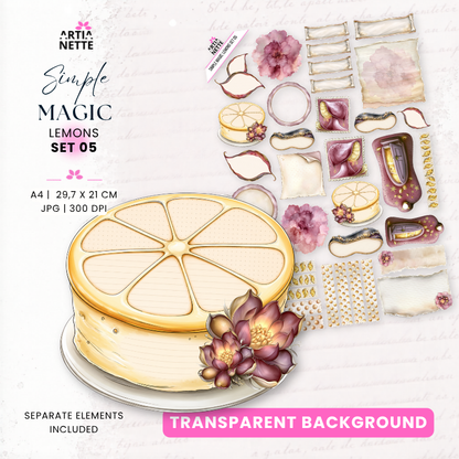 Simple Magic: Lemons – pełna kolekcja magicznych cytryn, wróżek, grzybów i dodatków PNG + papiery A4