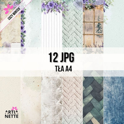 Cozy Winter Collection - Watercolor Background Set, 85 Cliparts and 9 Cutout Sheets