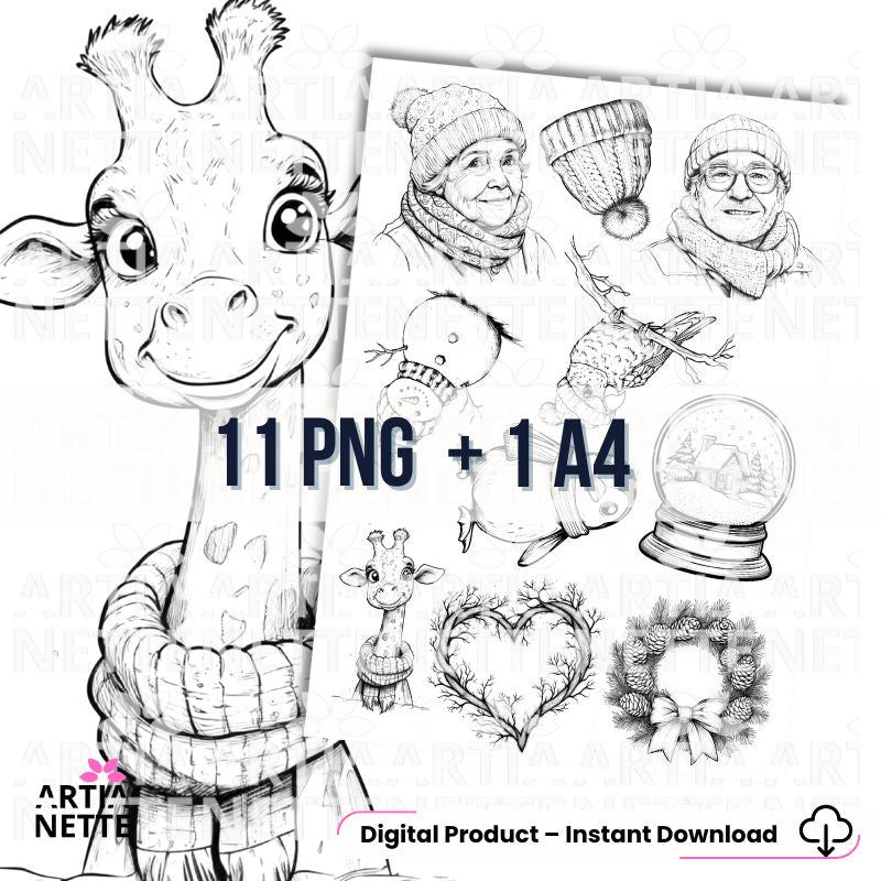 Cozy Winter Collection - Watercolor Background Set, 85 Cliparts and 9 Cutout Sheets