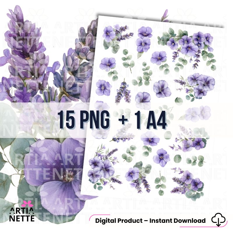 Cozy Winter Collection - Watercolor Background Set, 85 Cliparts and 9 Cutout Sheets