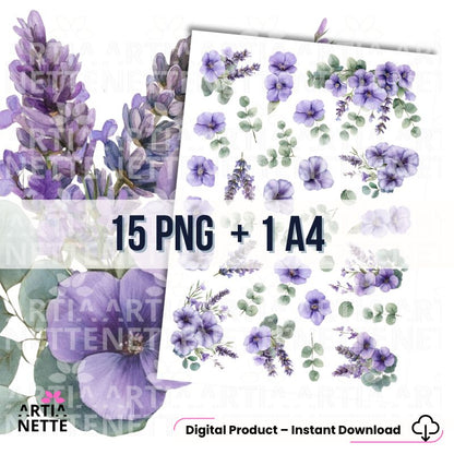 Cozy Winter Collection - Watercolor Background Set, 85 Cliparts and 9 Cutout Sheets