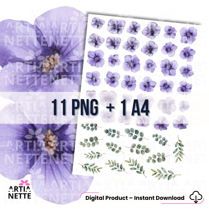 Cozy Winter Collection - Watercolor Background Set, 85 Cliparts and 9 Cutout Sheets