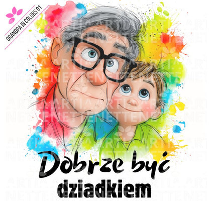 Grandpa In Color 01 - Zestaw PNG Najlepszy Dziadek na Świecie