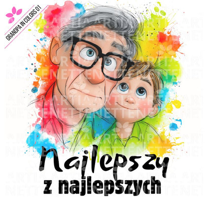 Grandpa In Color 01 - Zestaw PNG Najlepszy Dziadek na Świecie
