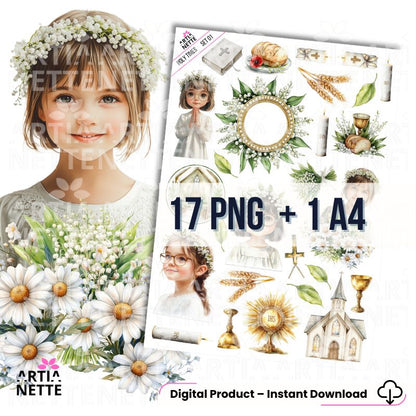 Holy Times SET 01 - 17 PNG + arkusz A4 - Komunia, dziewczynki komunijne